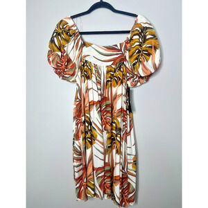 Hayden Los Angeles Puff Sleeve Mini Dress Small Botanical Tropical Flowy Floral